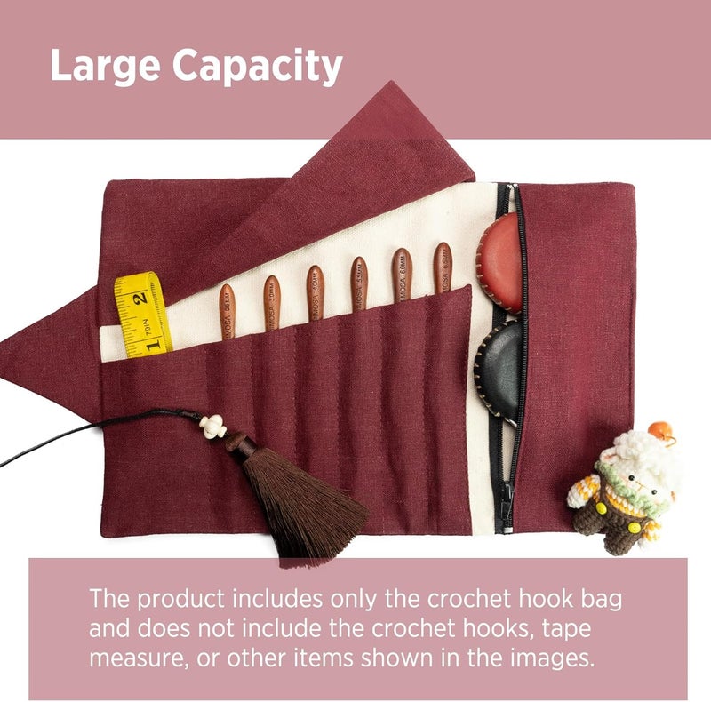 sevensun Handmade Linen Crochet Hook Organizer Bag – Large Capacity Storage Pouch for Crochet Hooks and Accessories – Durable & Multi-Purpose – Portable Knitting Tool Case (Hooks Not Included) - Image 2